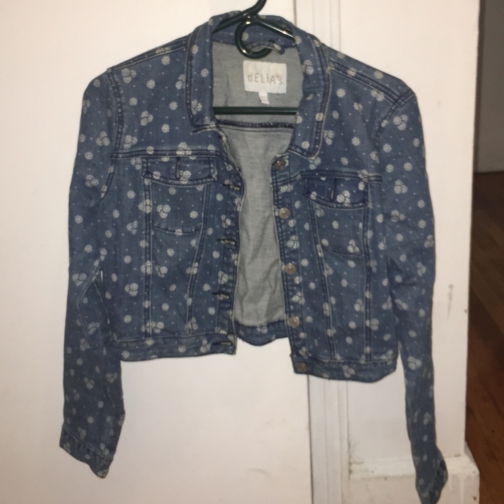 Flower Print Crop Denim Jacket - Picture 2 of 9